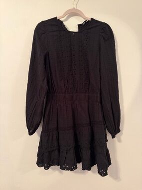 Zara Black Eyelet Tiered Long-Sleeve Dress